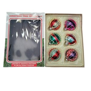 Vintage Hand Decorated Glass Christmas Ornaments Set of 6 Romania Boxed 80s 90s